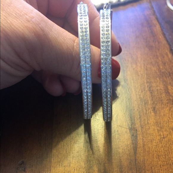 Stainless Steele large rhinestone hoop earrings - Picture 2 of 2